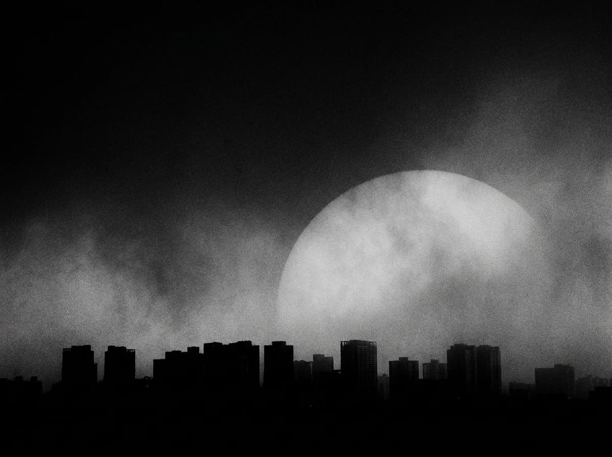 City skyline against a rising light